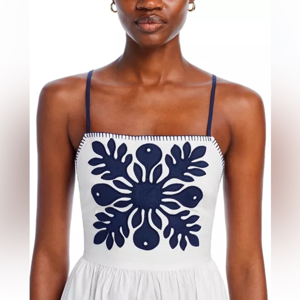 Ciao Lucia White Midi Dress with Navy Embroidered Bodice - Picture 10 of 16